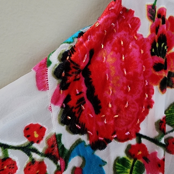 Jayley Silk Floral Kimono Cream White devore Jacket Coverup with Tassels Onesize - Picture 11 of 16